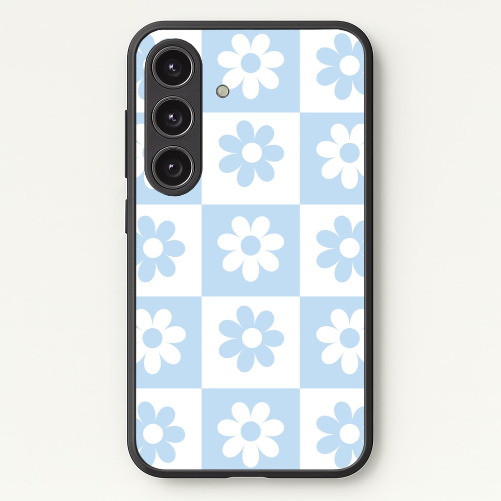 Checkered Flowers Blue Phone Case - Galaxy S24 Plus / Standard