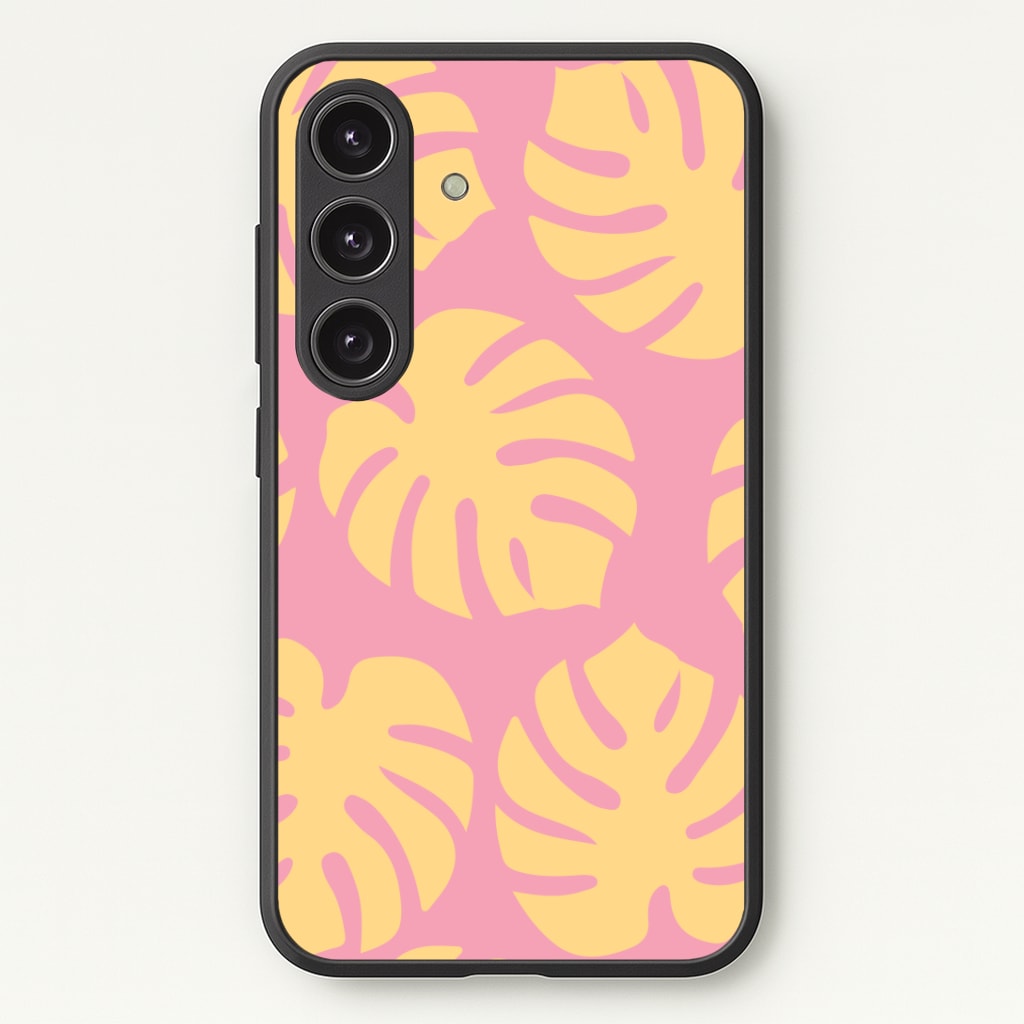Pink And Yellow Summer Leaves Pattern Phone Case - Galaxy S24 Plus / Standard