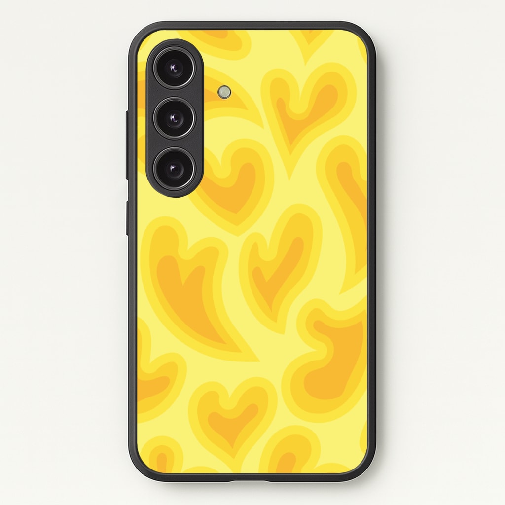 Trippy Summer Hearts Yellow Pattern Phone Case - Galaxy S24 Plus / Standard