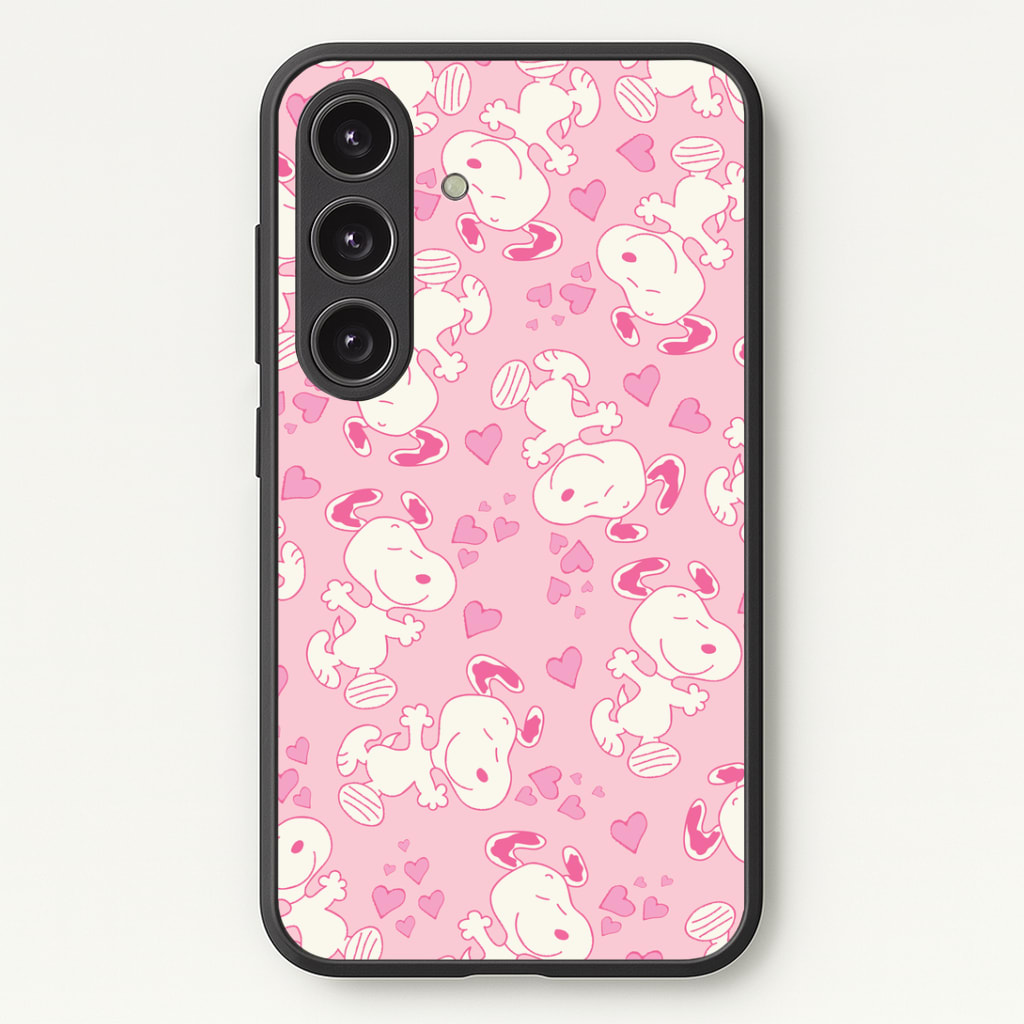 Cartoon Beagle Valentine Hearts Pattern Phone Case - Galaxy S24 Plus / Standard