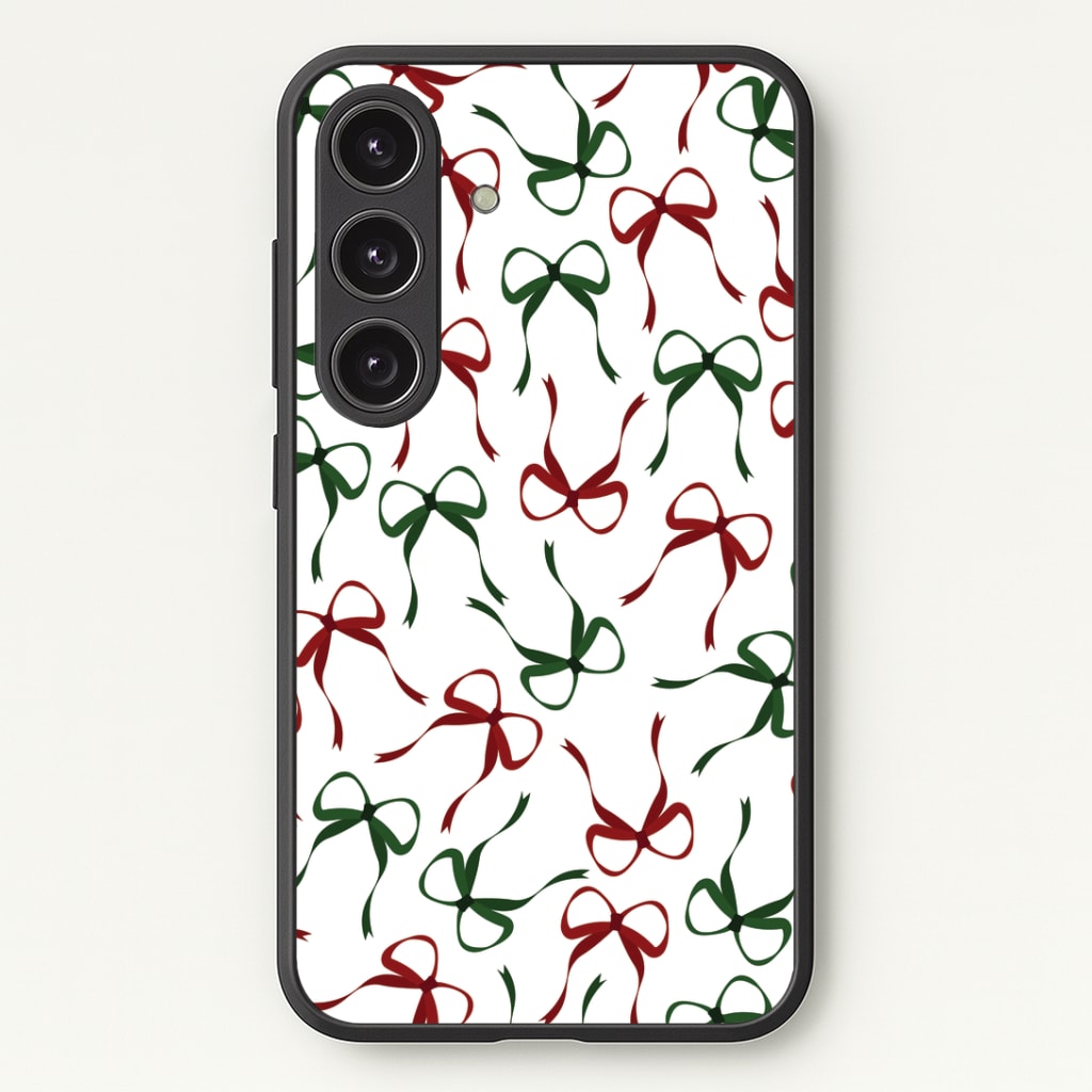 Red And Green Coquette Christmas Bows Pattern Phone Case - Galaxy S24 Plus / Standard