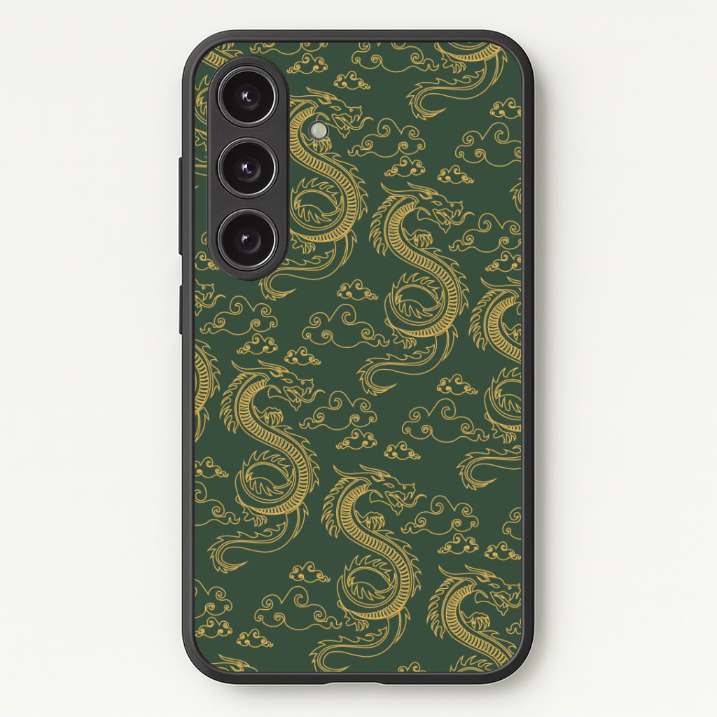 Green And Gold Dragon Pattern Phone Case