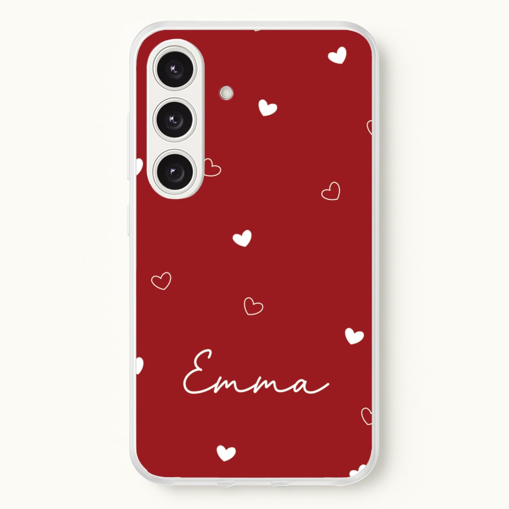 Red Hearts And Outlines Personalised Name Phone Case