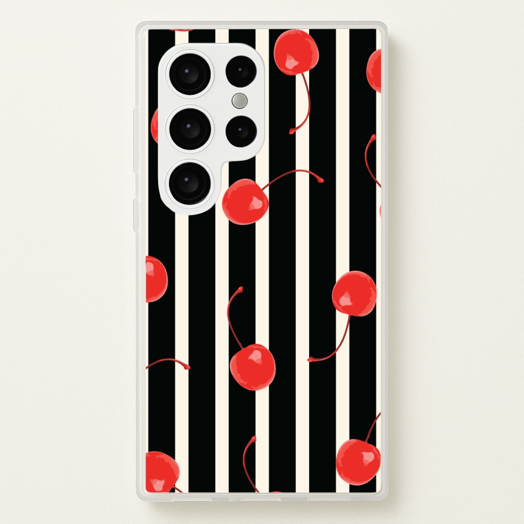 Black And White Stripes With Cherries Phone Case