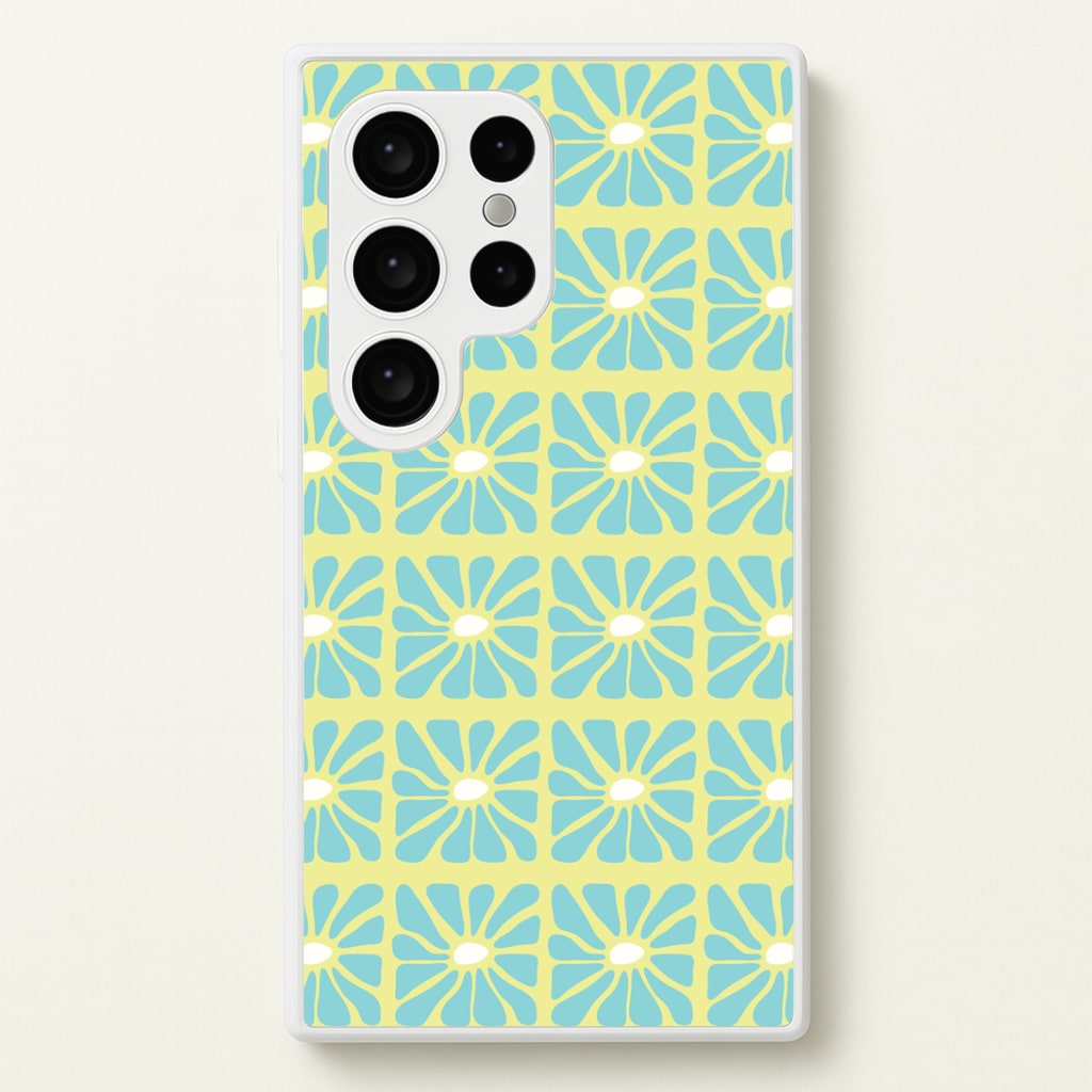 Square Abstract Flowers Blue Phone Case