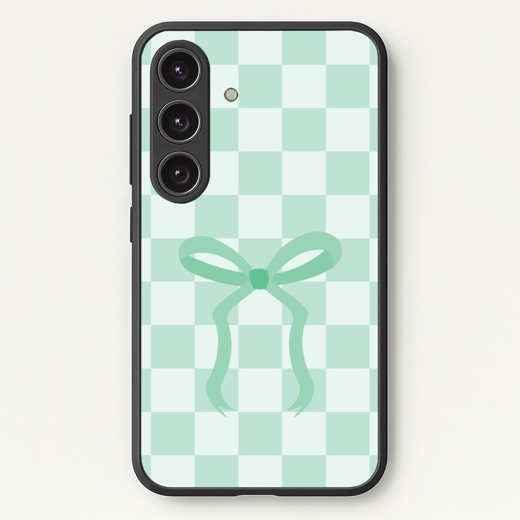 Checkered Coquette Bow Cyan Phone Case - Galaxy S25 / Standard