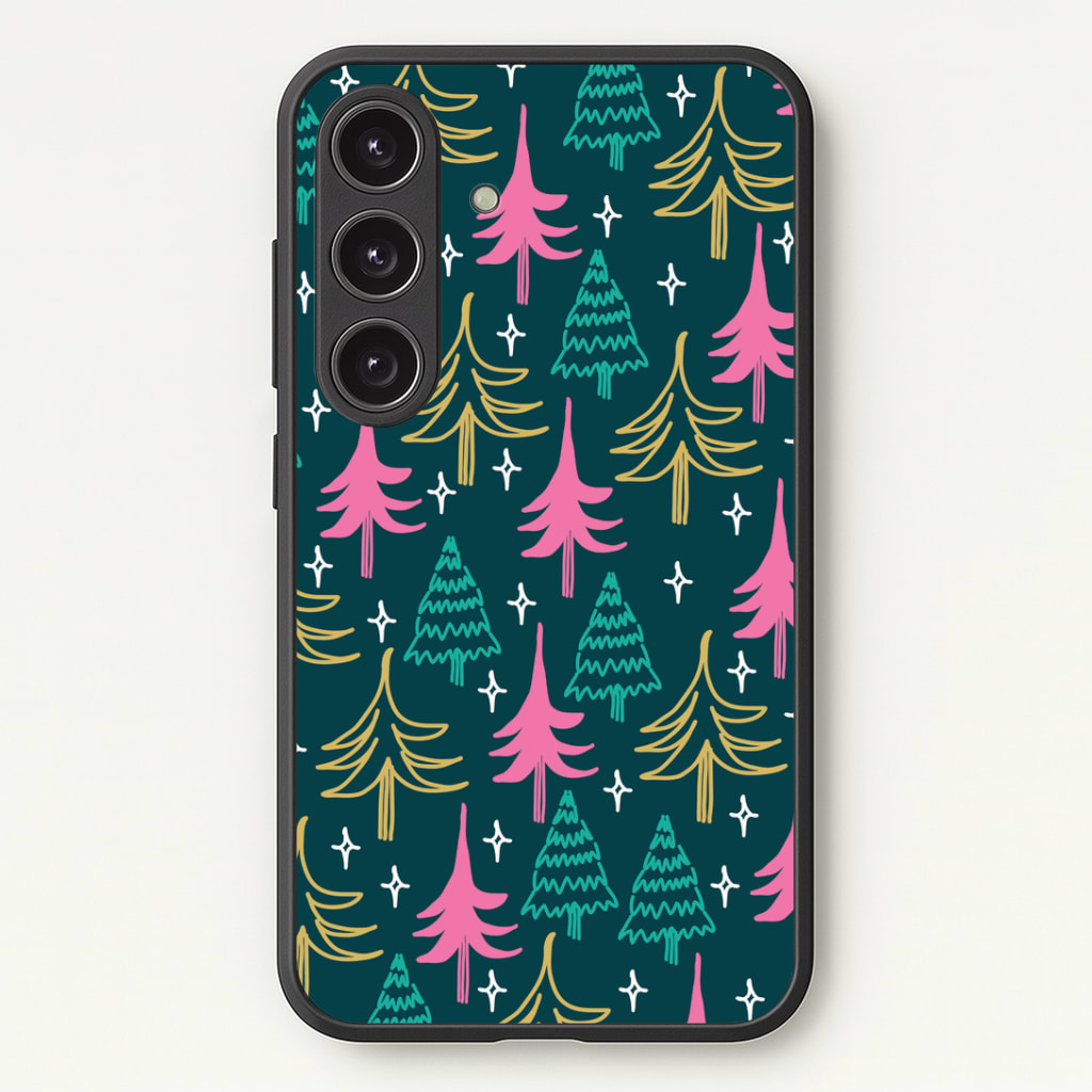 Colourful Sketched Christmas Trees Pattern Phone Case - Galaxy S25 / Standard