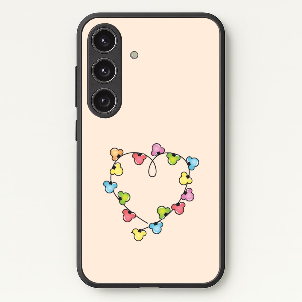 Cartoon Mouse Christmas Fairylights Heart Phone Case - Galaxy S25 / Standard