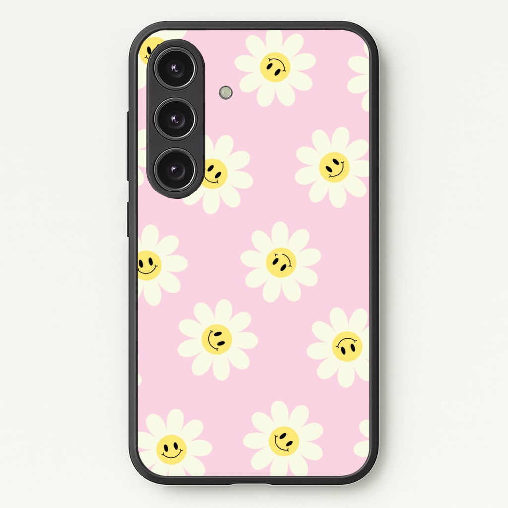 Pastel Pink Smiley Daisies Pattern Phone Case - Galaxy S25 / Standard
