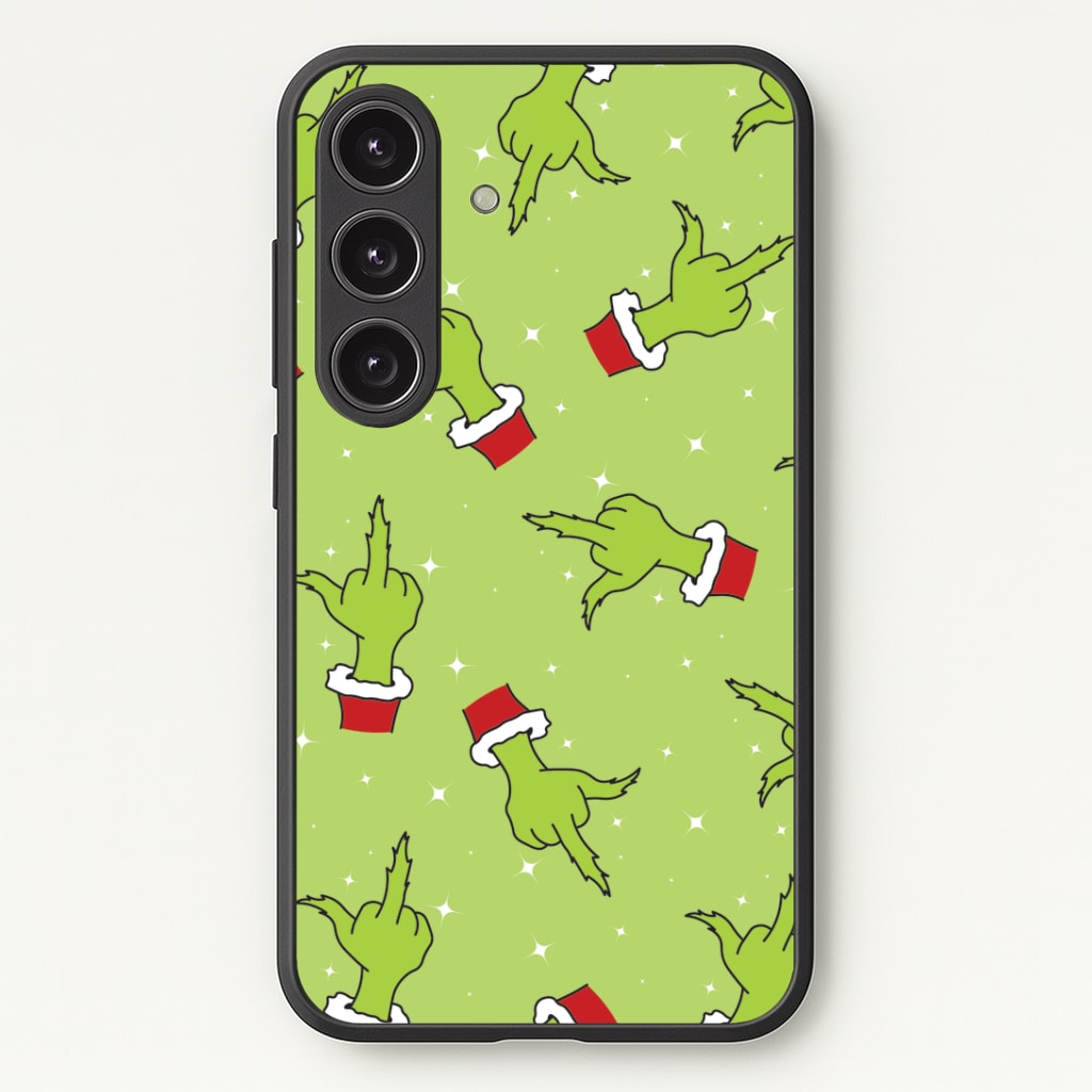 Green Middle Finger Christmas Pattern Phone Case - Galaxy S25 / Standard