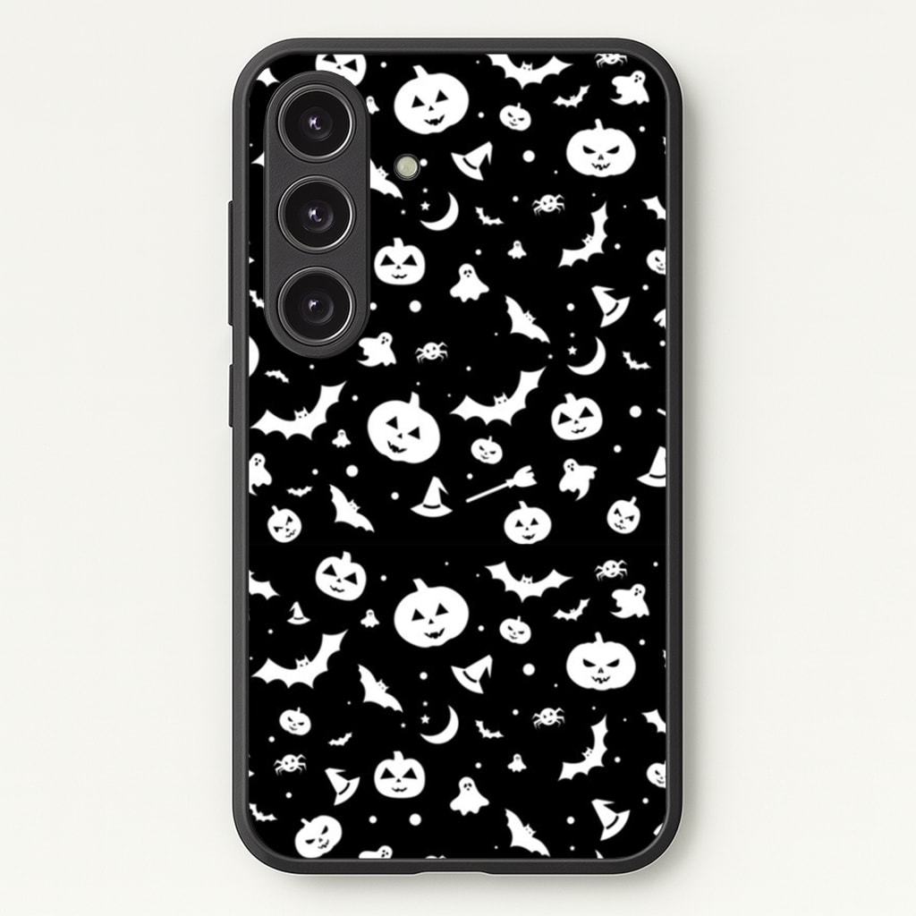 Black and White Halloween Pattern Phone Case - Galaxy S25 / Standard
