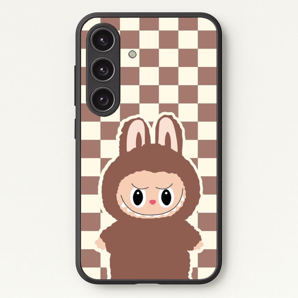 Checkered Cute Brown Monster Phone Case - Galaxy S25 / Standard