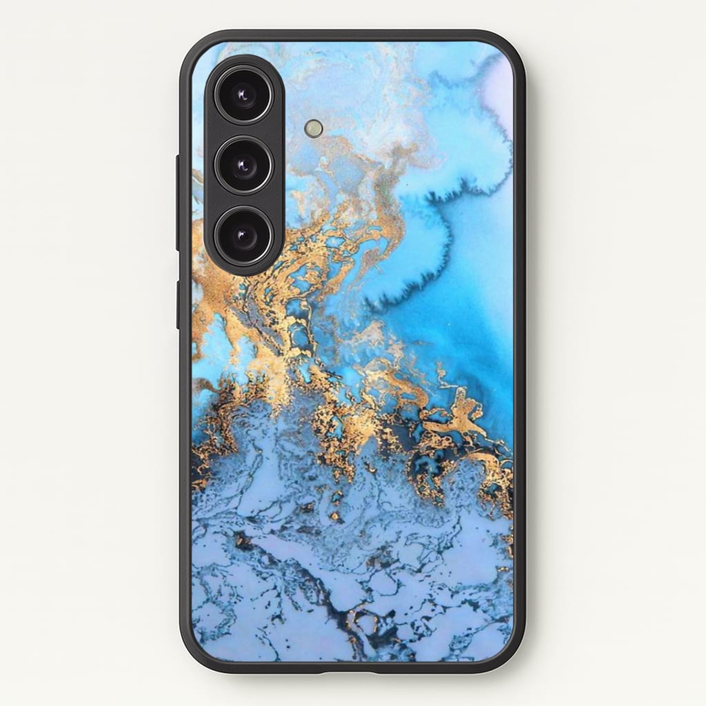 Sea Blue and Gold Marble Phone Case - Galaxy S25 / Standard