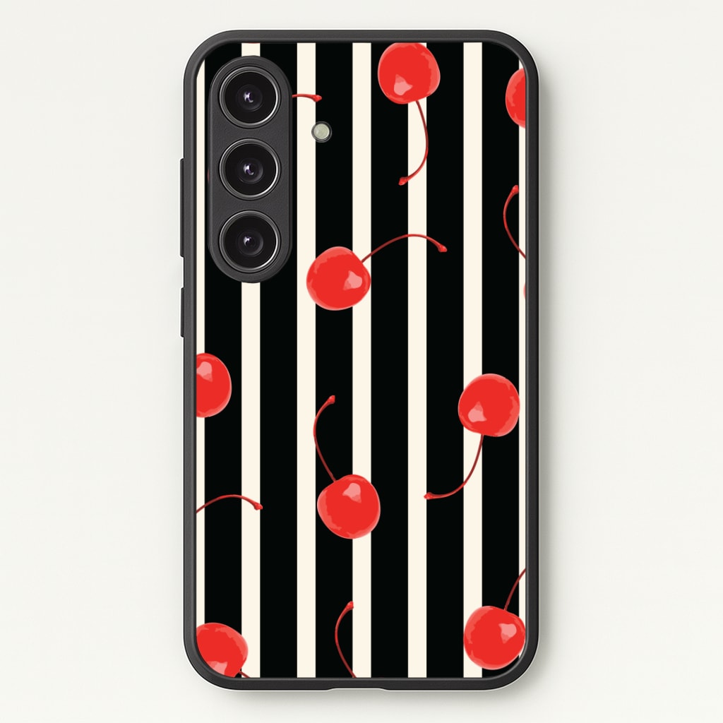 Black And White Stripes With Cherries Phone Case - Galaxy S25 / Standard