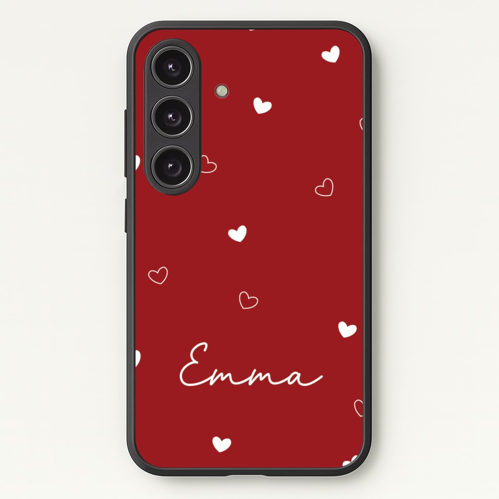 Red Hearts And Outlines Personalised Name Phone Case - Galaxy S25 / Standard