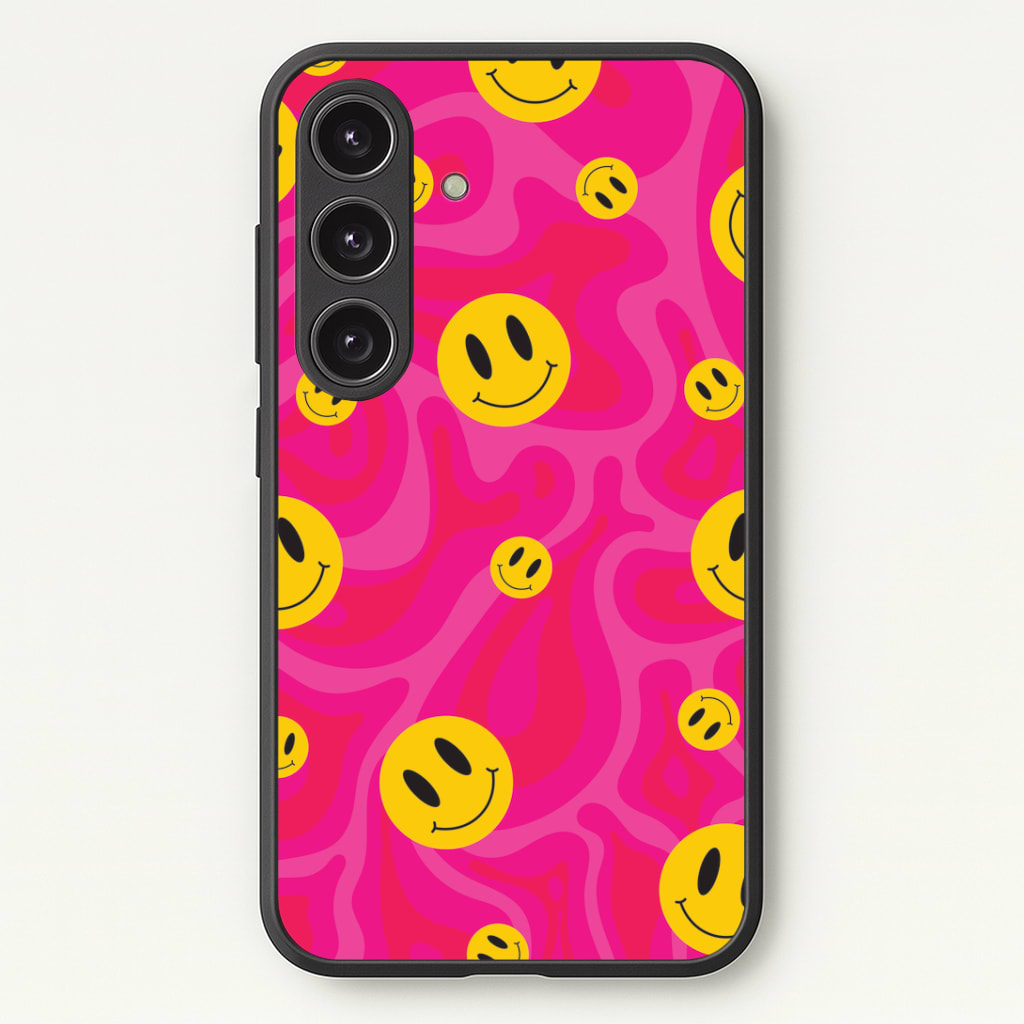 Pink Wavey Smileys Pattern Phone Case - Galaxy S25 / Standard