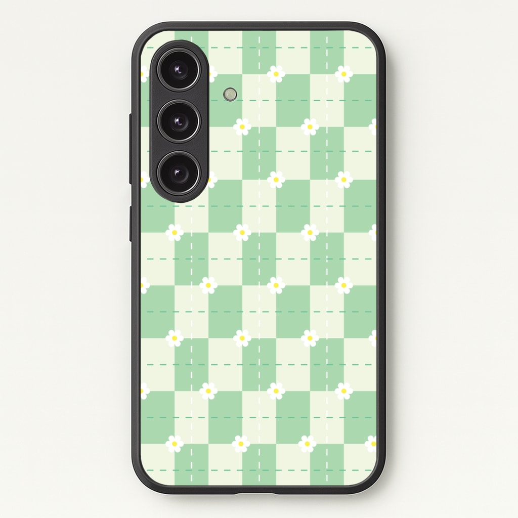 Green Plaid Daisies Phone Case - Galaxy S25 / Standard