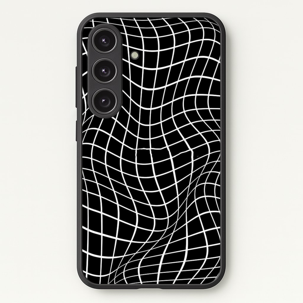 Black Wavy Grid Pattern Phone Case - Galaxy S25 / Standard