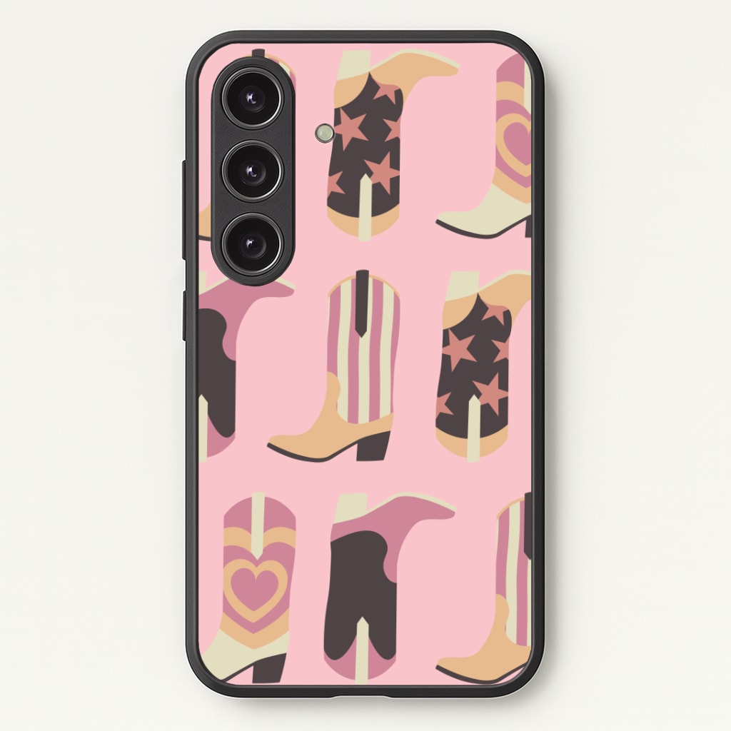 Dusty Pink Cowboy Boots Pattern Phone Case - Galaxy S25 / Standard