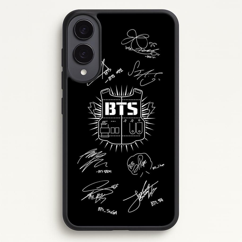 Black K-Pop Band Army Logo and Signatures Phone Case - Galaxy S25 Edge / Standard