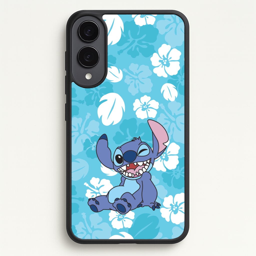 Cute Blue Alien Floral Pattern Phone Case - Galaxy S25 Edge / Standard