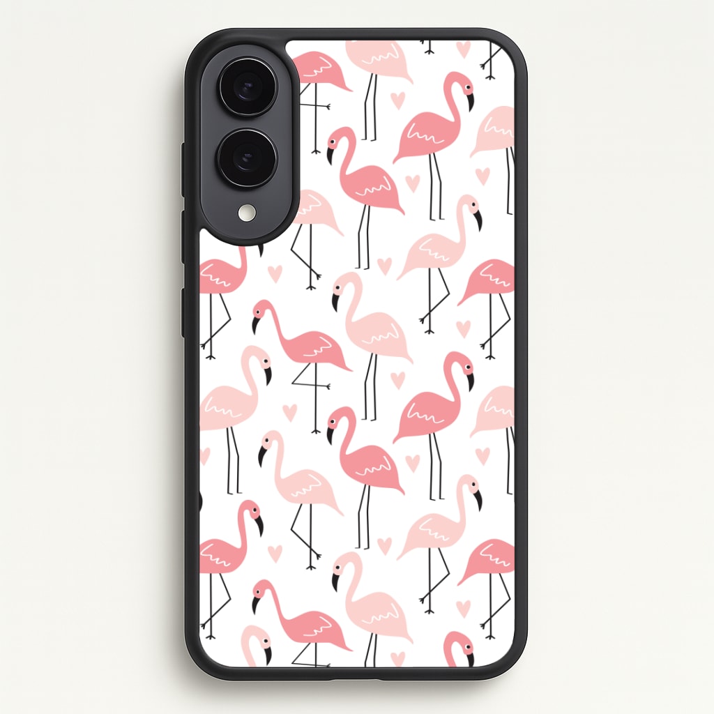 White & Pink Flamingo Pattern Phone Case - Galaxy S25 Edge / Standard