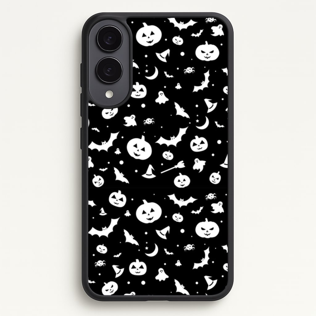 Black and White Halloween Pattern Phone Case - Galaxy S25 Edge / Standard
