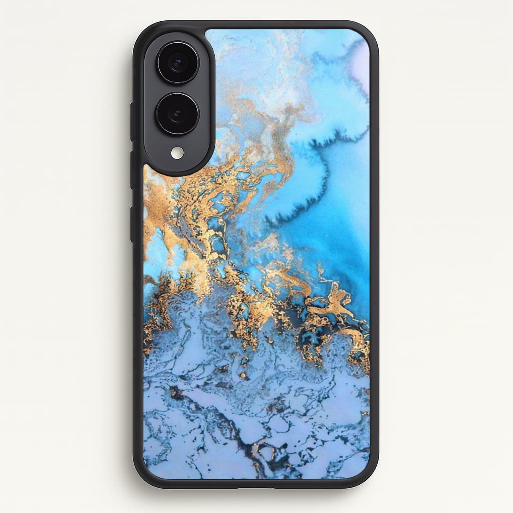 Sea Blue and Gold Marble Phone Case - Galaxy S25 Edge / Standard