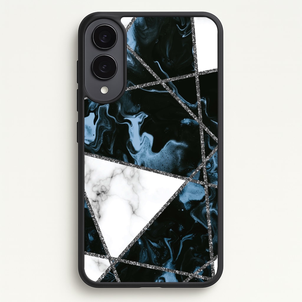 Dark Blue Marble And Silver Collage Phone Case - Galaxy S25 Edge / Standard