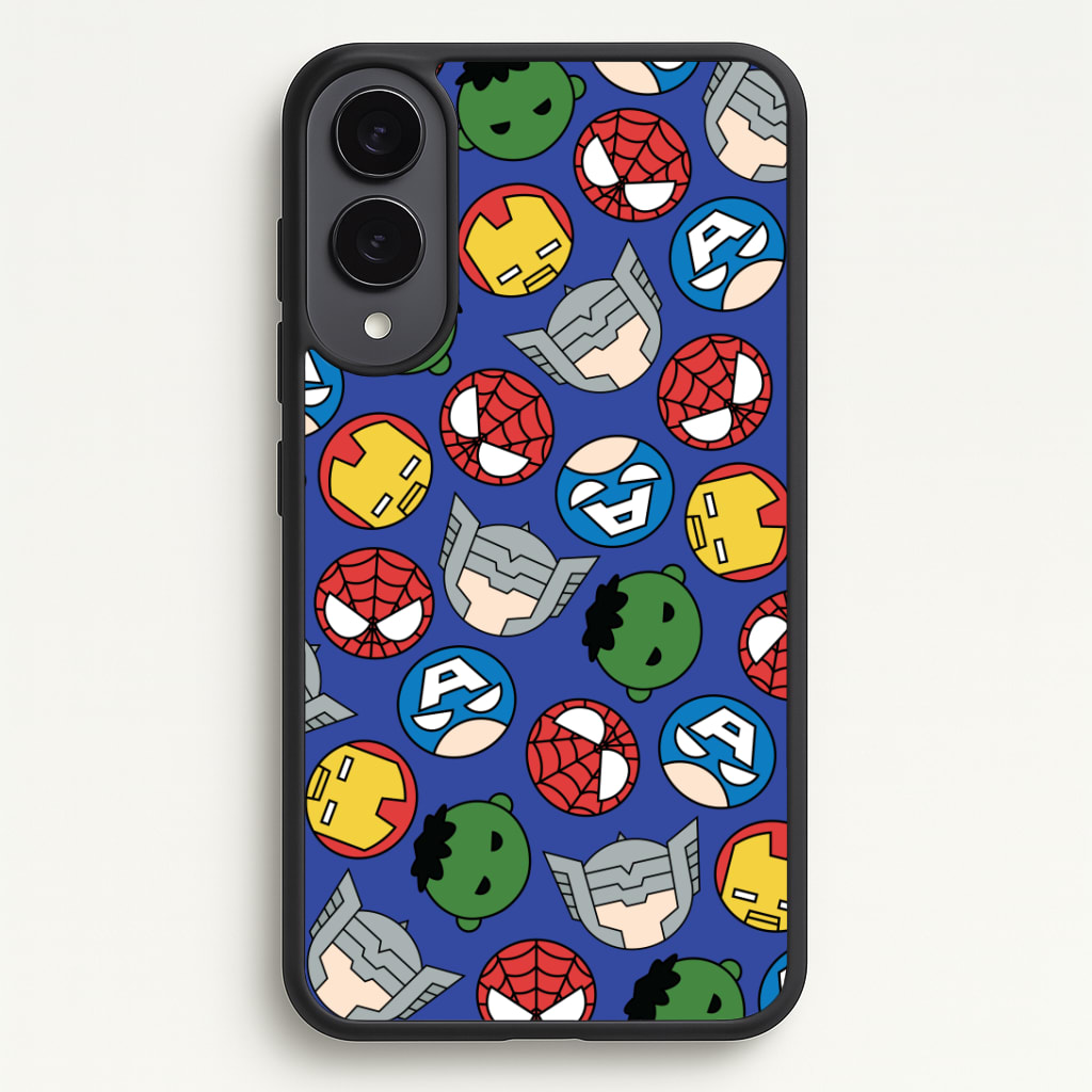 Cute Chibi Heroes Pattern Blue Phone Case - Galaxy S25 Edge / Standard