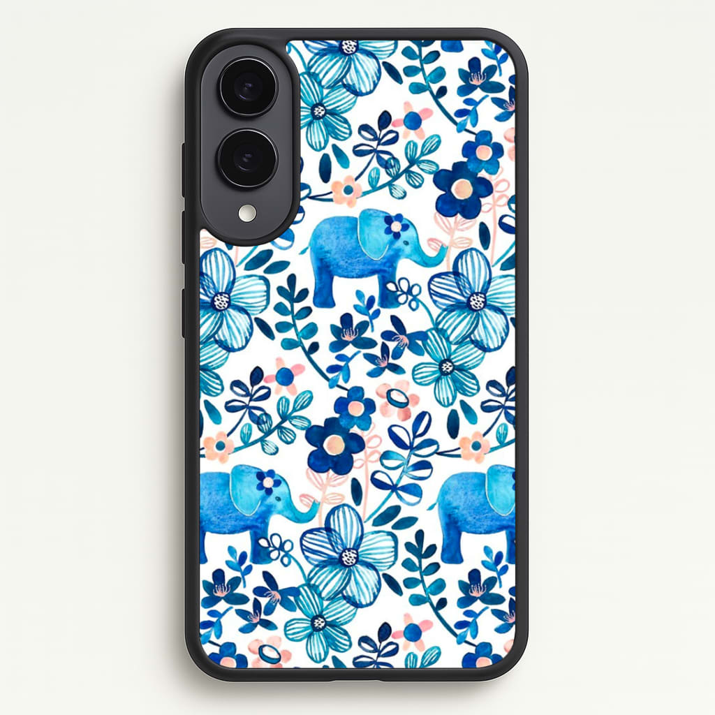 Elephant and Floral Pattern Phone Case - Galaxy S25 Edge / Standard