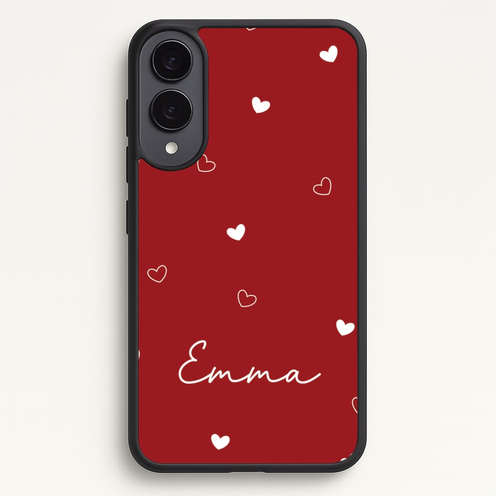 Red Hearts And Outlines Personalised Name Phone Case - Galaxy S25 Edge / Standard