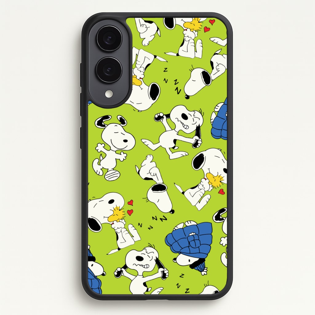 Lime Green Cartoon Beagle Pattern Phone Case - Galaxy S25 Edge / Standard