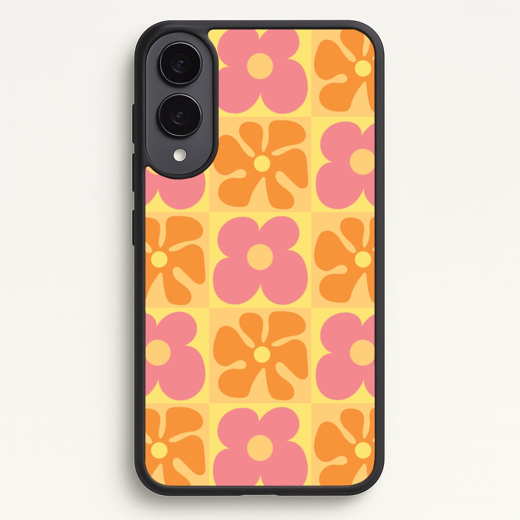 Summer Flowers Checkered Pattern Phone Case - Galaxy S25 Edge / Standard
