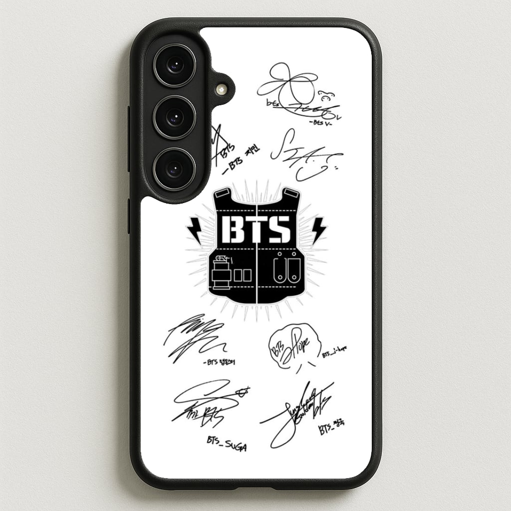 White K-Pop Band Army Logo and Signatures Phone Case