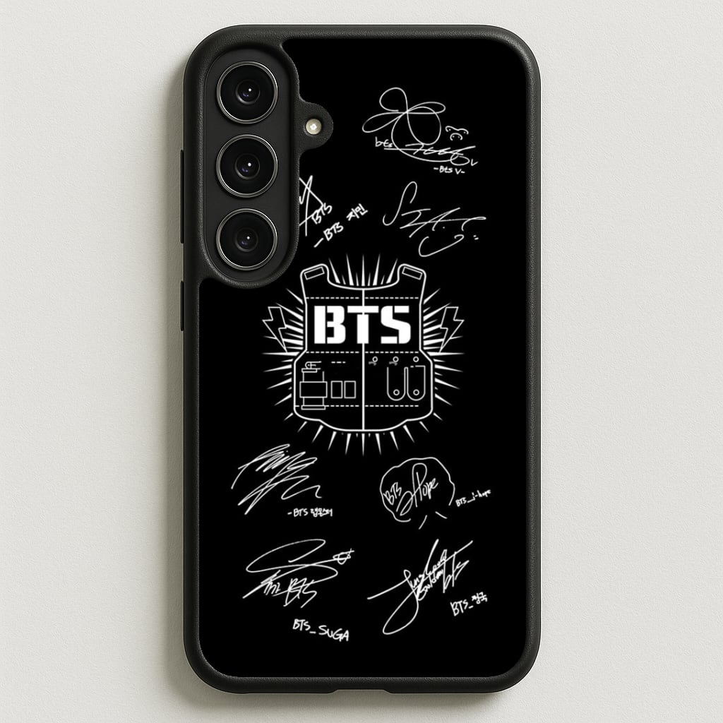 Black K-Pop Band Army Logo and Signatures Phone Case