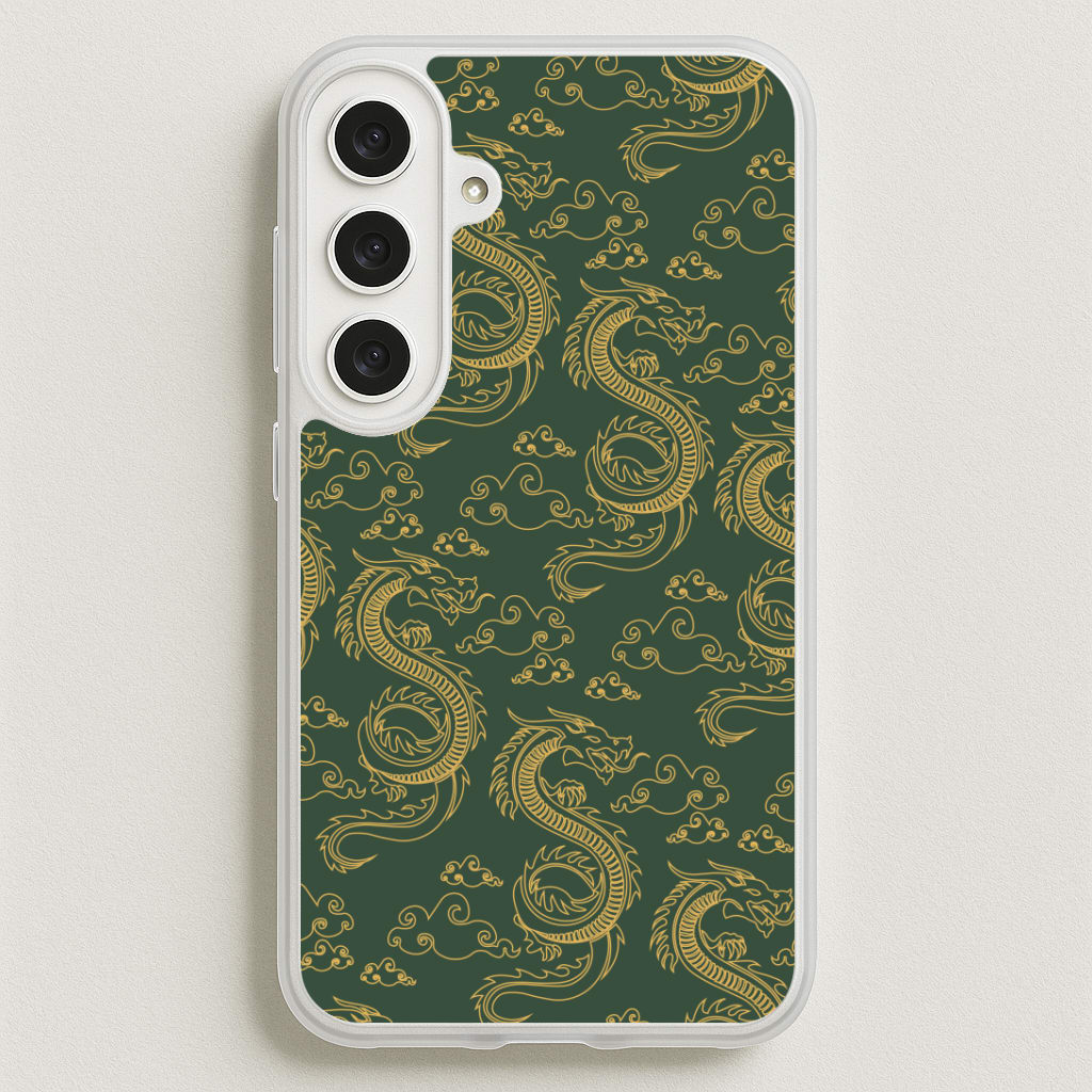 Green And Gold Dragon Pattern Phone Case