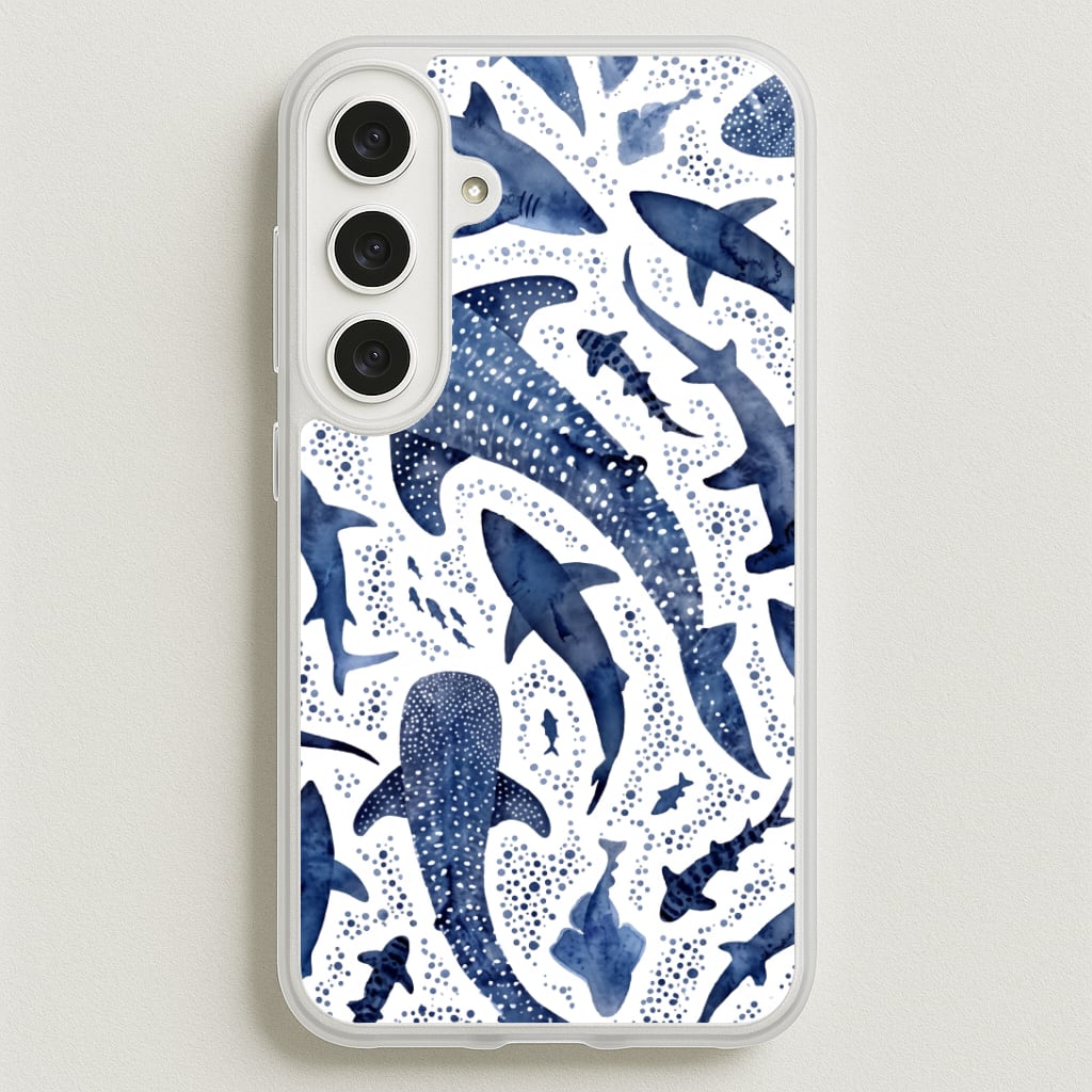 Indigo Watercolour Sharks Phone Case