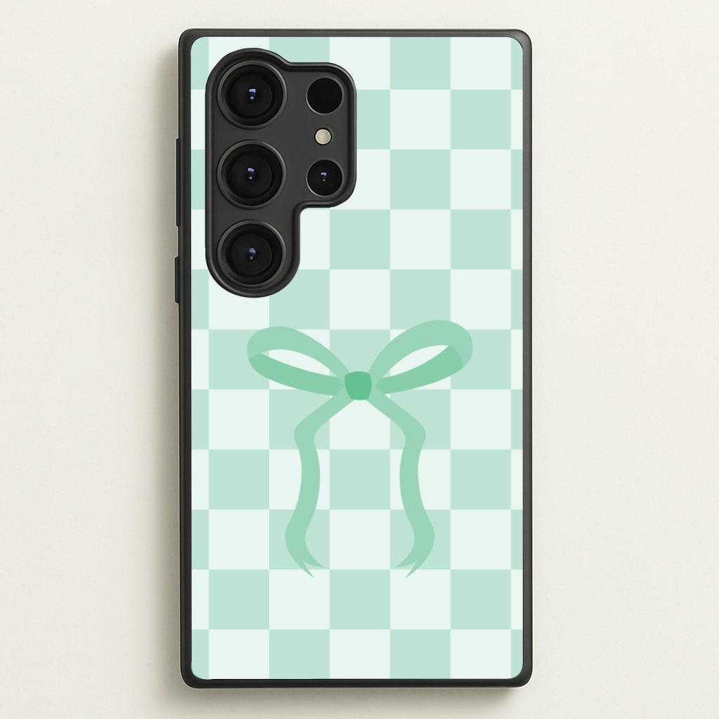 Checkered Coquette Bow Cyan Phone Case