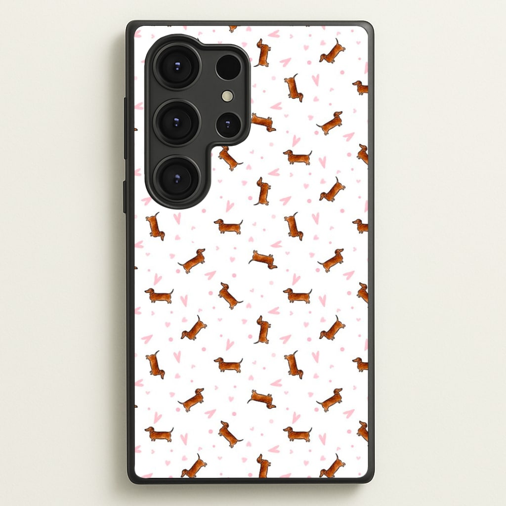 Dachshund Pattern - White Phone Case - Galaxy S25 Ultra / Standard