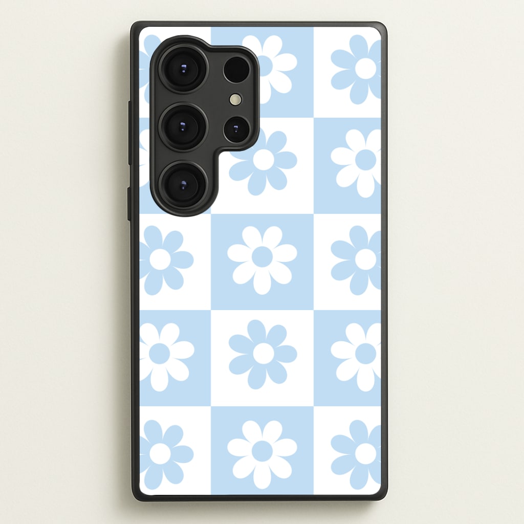 Checkered Flowers Blue Phone Case