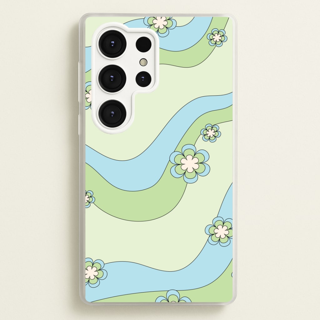 Waves And Flowers Green Retro Pattern Phone Case