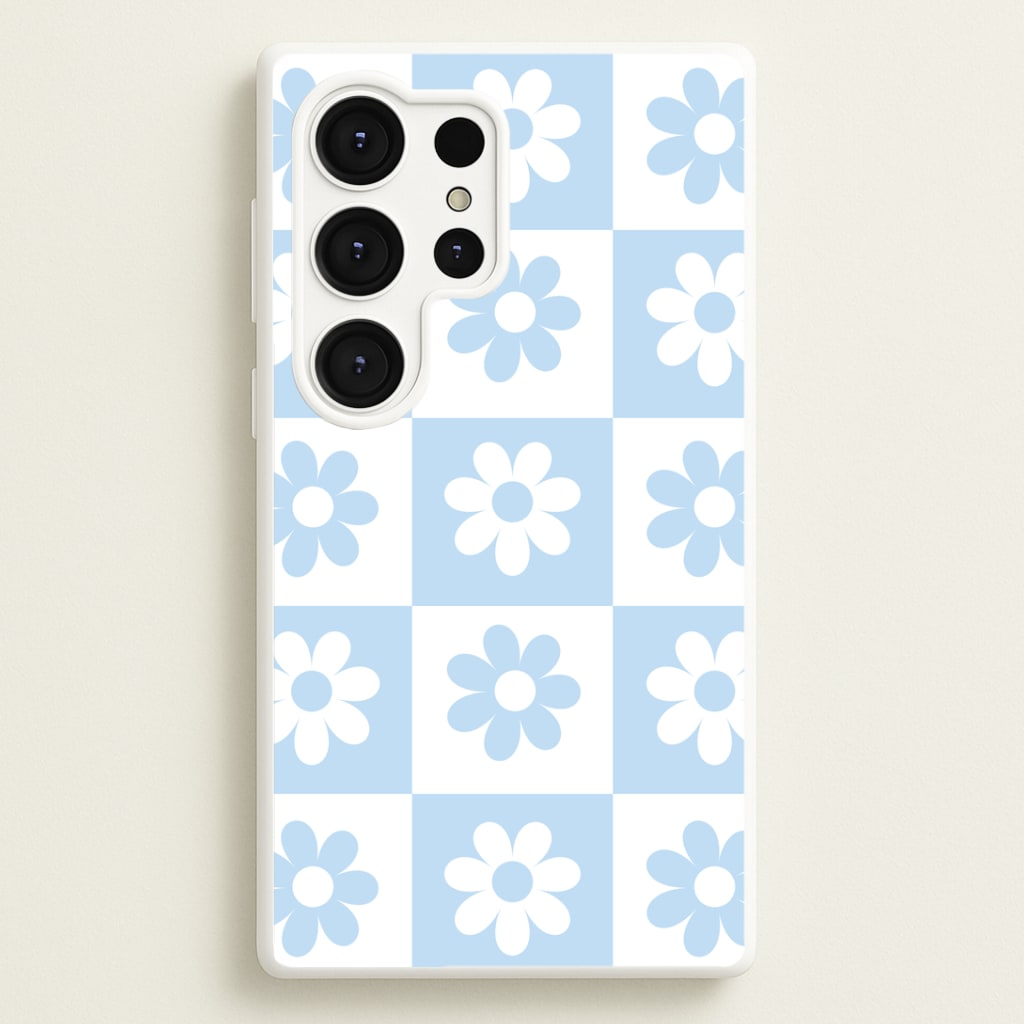 Checkered Flowers Blue Phone Case
