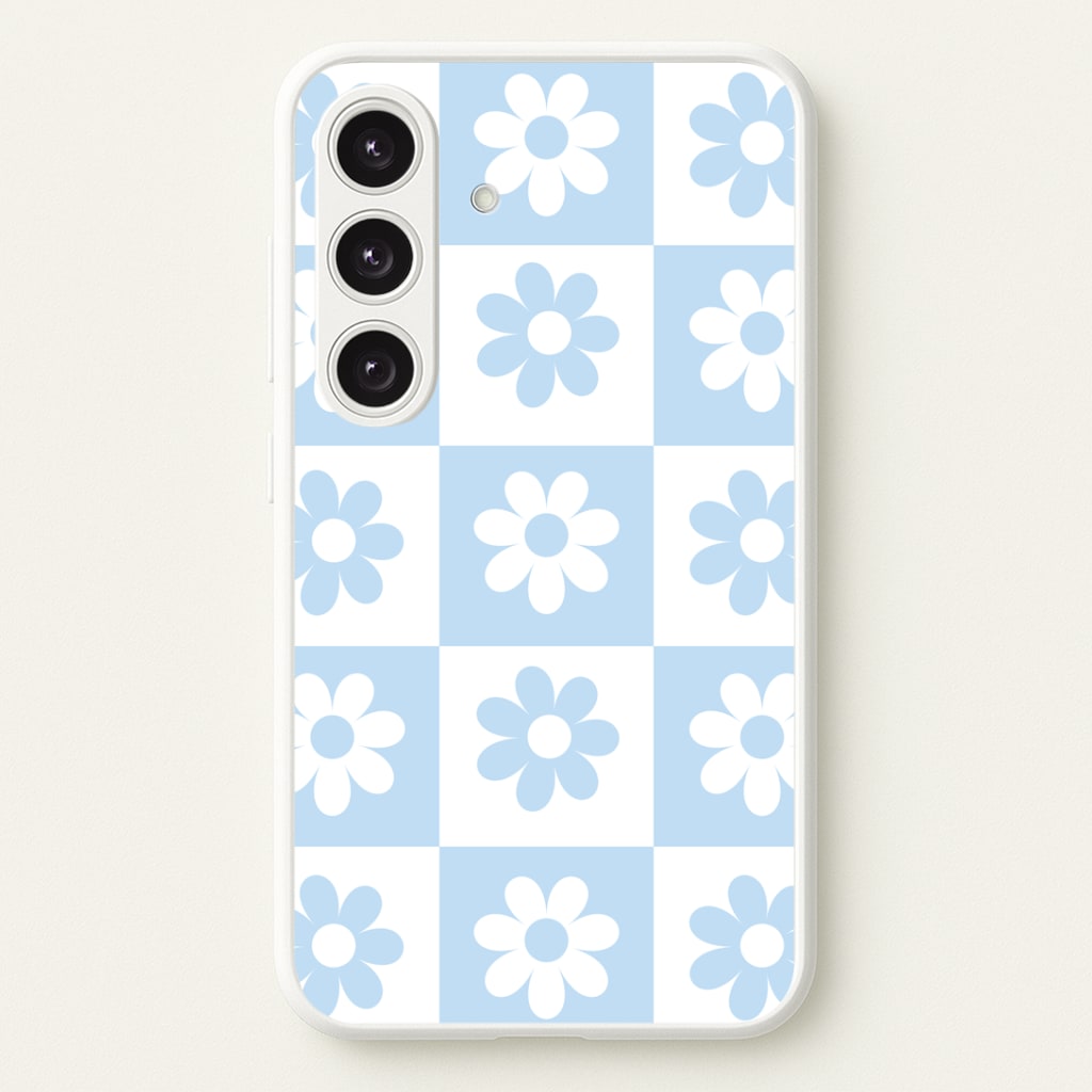 Checkered Flowers Blue Phone Case