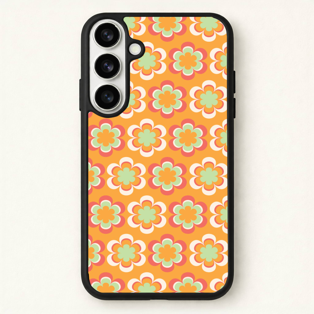 Orange Retro Flowers Pattern Phone Case - Galaxy S26 / Standard