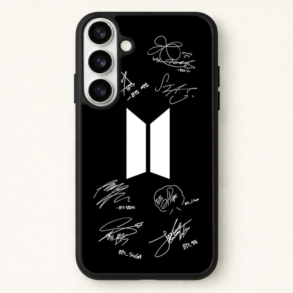 Black K-Pop Band Logo and Signatures Phone Case - Galaxy S26 / Standard