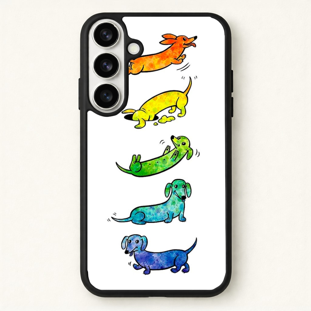 Watercolor Rainbow Dachshunds Phone Case - Galaxy S26 / Standard