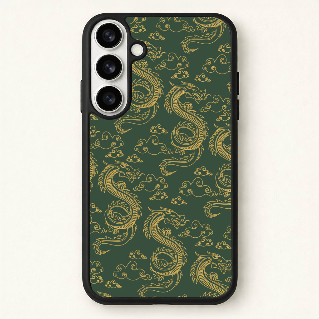 Green And Gold Dragon Pattern Phone Case - Galaxy S26 / Standard
