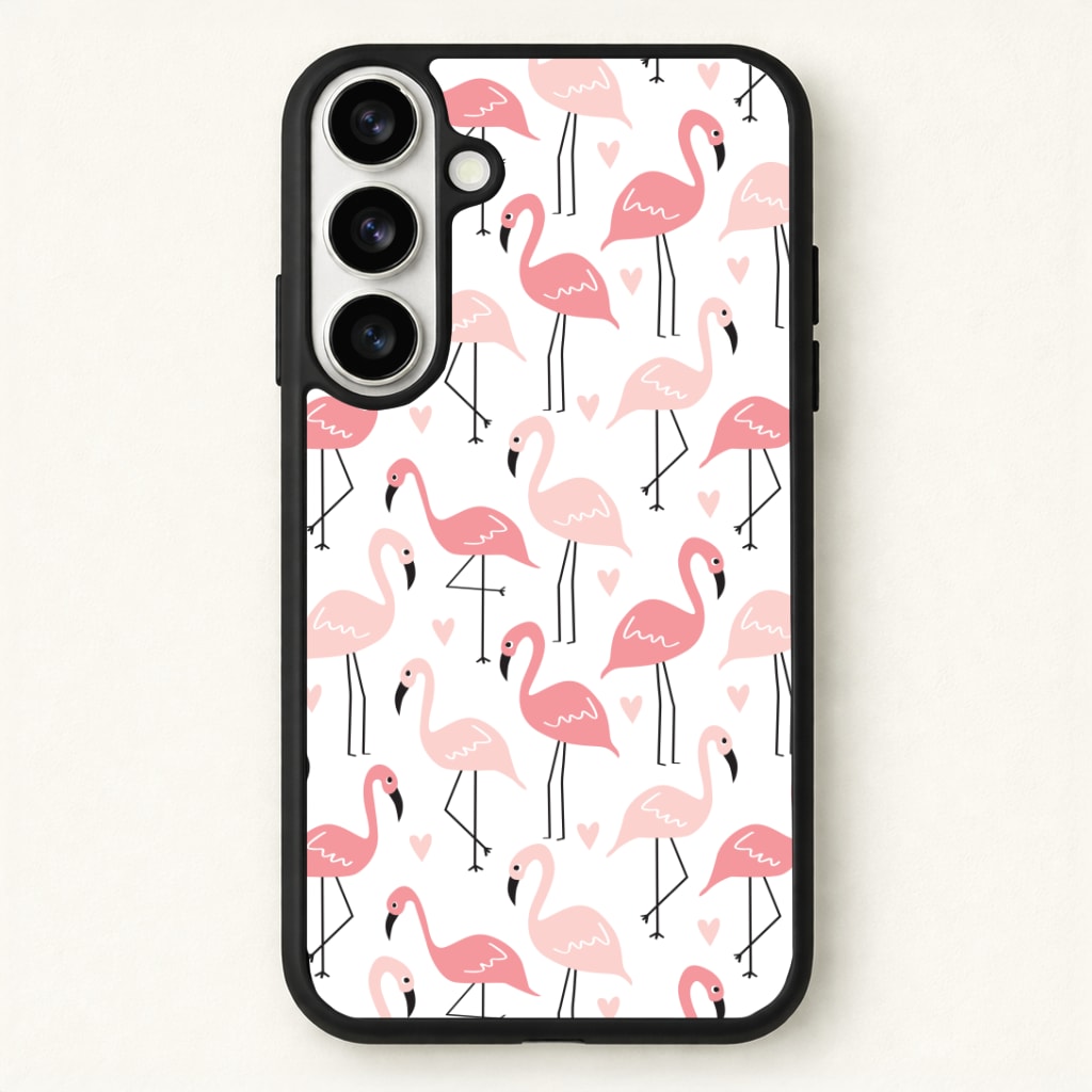 White & Pink Flamingo Pattern Phone Case - Galaxy S26 / Standard