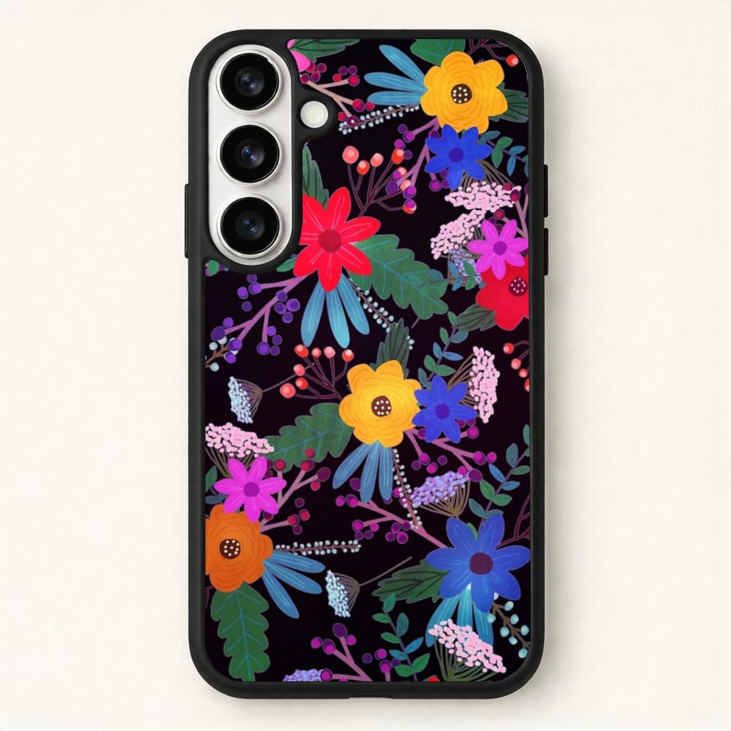 Black & Colourful Floral Pattern Phone Case - Galaxy S26 / Standard